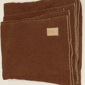 1917 Antique Wool Blanket US Military Brown 65x78 Label & Stamp USA Made